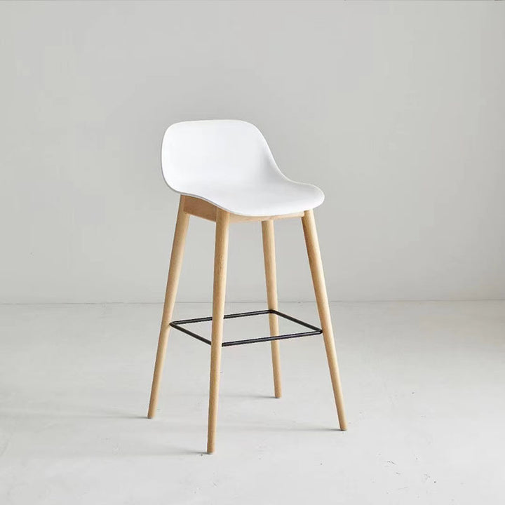 Contemporary Nordic PP Beech &amp; Metal Square Bar Stool With Backrest &amp; Footrest For Kitchen &amp; Bar