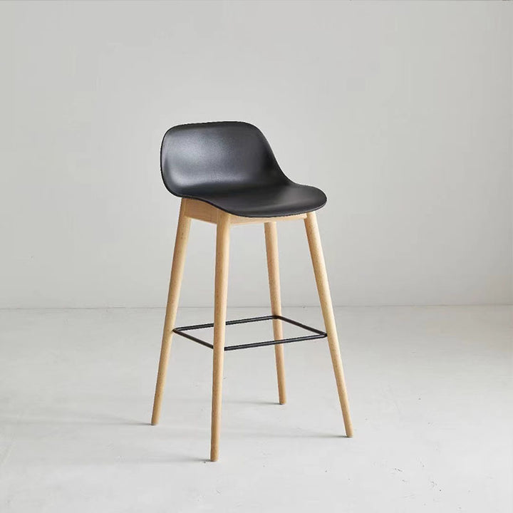 Contemporary Nordic PP Beech &amp; Metal Square Bar Stool With Backrest &amp; Footrest For Kitchen &amp; Bar