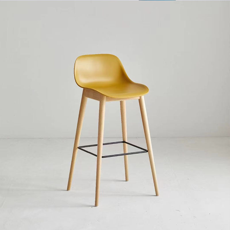 Contemporary Nordic PP Beech &amp; Metal Square Bar Stool With Backrest &amp; Footrest For Kitchen &amp; Bar