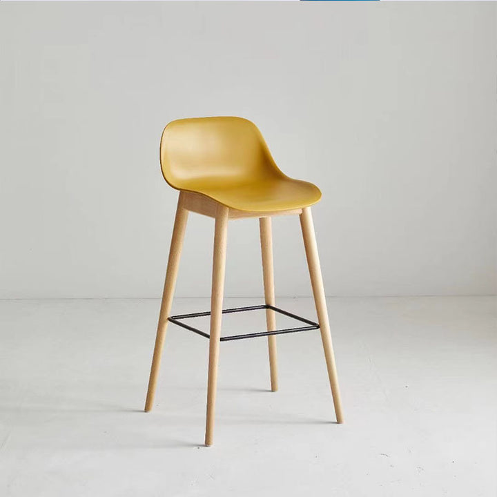 Contemporary Nordic PP Beech &amp; Metal Square Bar Stool With Backrest &amp; Footrest For Kitchen &amp; Bar
