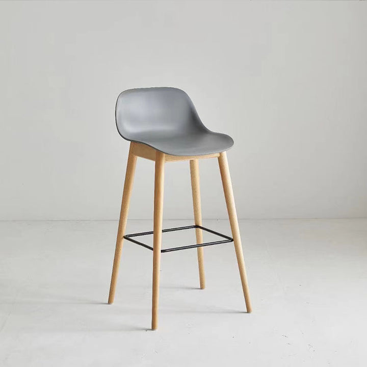 Contemporary Nordic PP Beech &amp; Metal Square Bar Stool With Backrest &amp; Footrest For Kitchen &amp; Bar