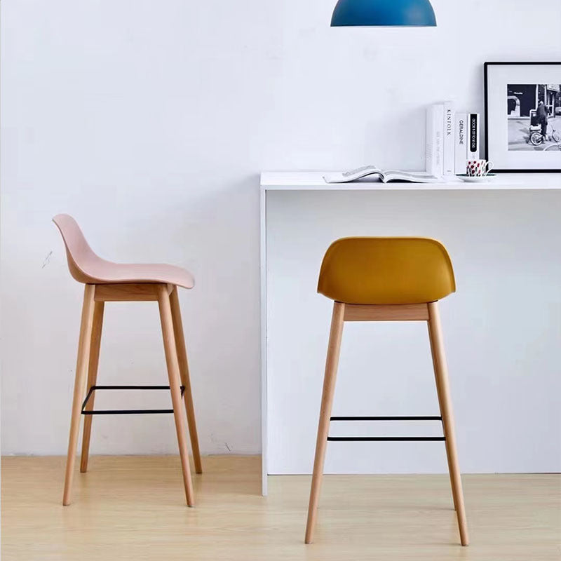Contemporary Nordic PP Beech &amp; Metal Square Bar Stool With Backrest &amp; Footrest For Kitchen &amp; Bar