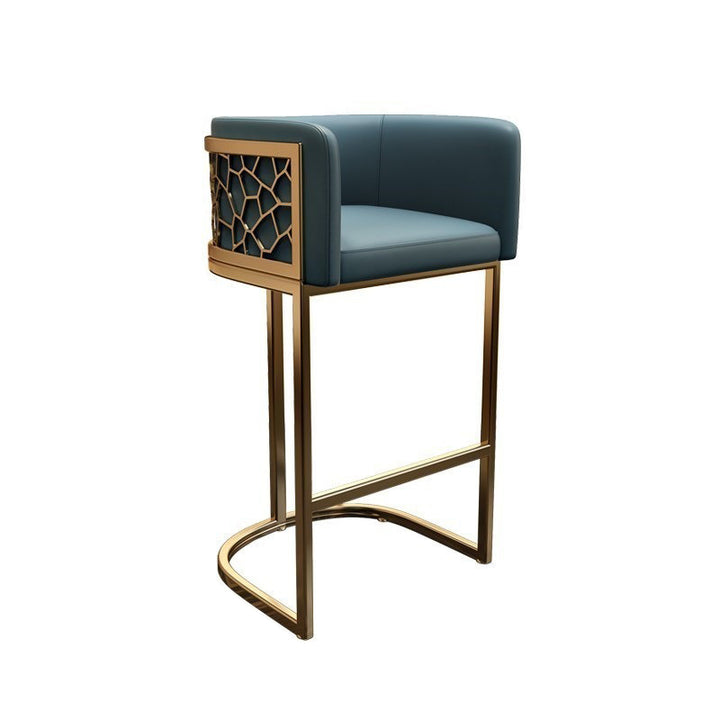 Modern Luxury Faux Leather &amp; Metal Curved Oval Bar Stool With Armrests &amp; Footrest For Kitchen &amp; Bar Counter