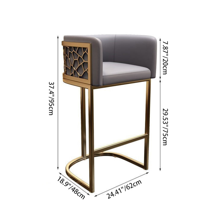 Modern Luxury Faux Leather &amp; Metal Curved Oval Bar Stool With Armrests &amp; Footrest For Kitchen &amp; Bar Counter