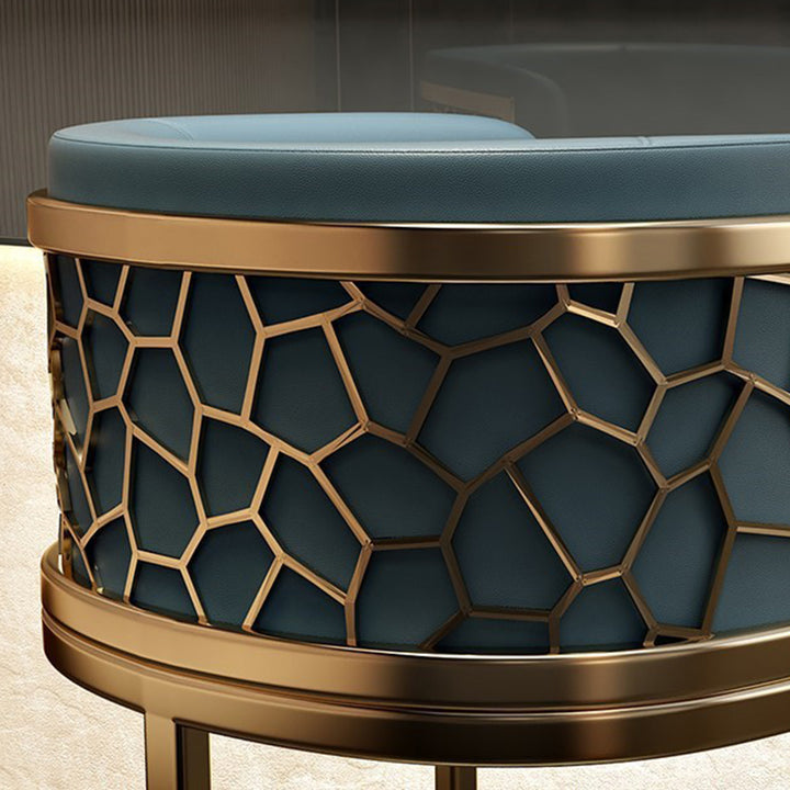 Modern Luxury Faux Leather &amp; Metal Curved Oval Bar Stool With Armrests &amp; Footrest For Kitchen &amp; Bar Counter