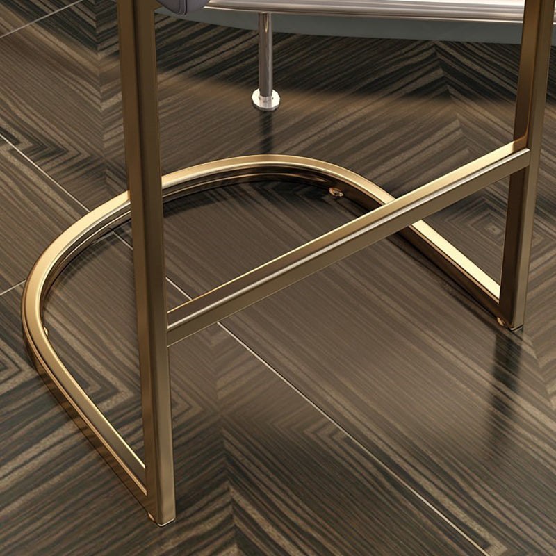 Modern Luxury Faux Leather &amp; Metal Curved Oval Bar Stool With Armrests &amp; Footrest For Kitchen &amp; Bar Counter
