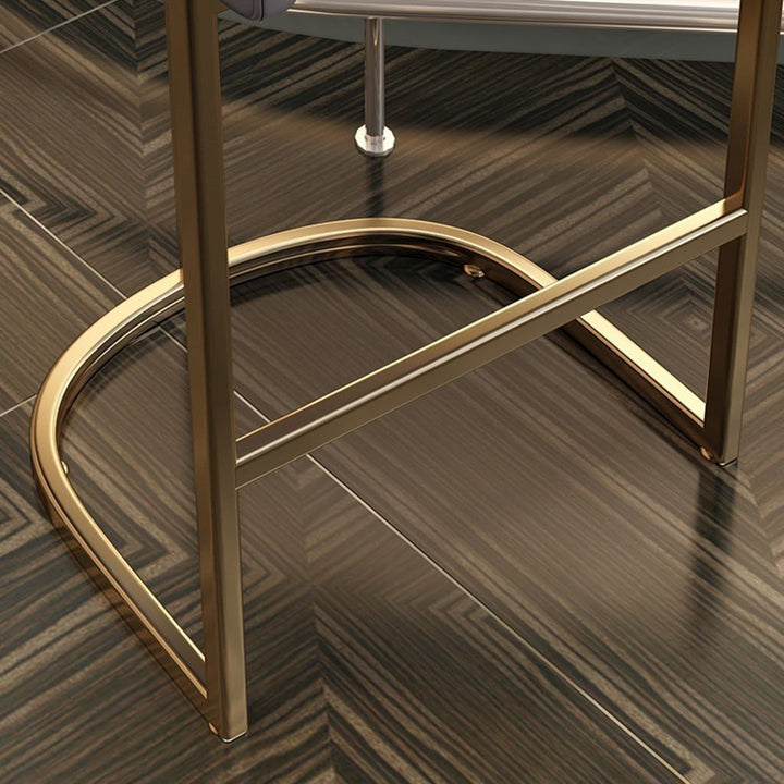 Modern Luxury Faux Leather &amp; Metal Curved Oval Bar Stool With Armrests &amp; Footrest For Kitchen &amp; Bar Counter