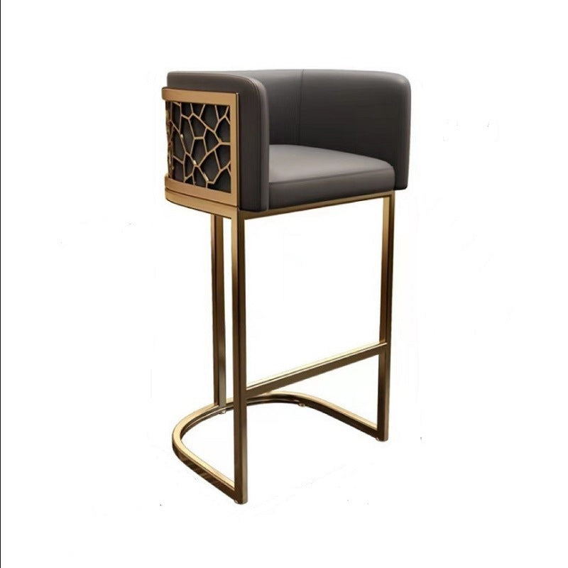 Modern Luxury Faux Leather &amp; Metal Curved Oval Bar Stool With Armrests &amp; Footrest For Kitchen &amp; Bar Counter