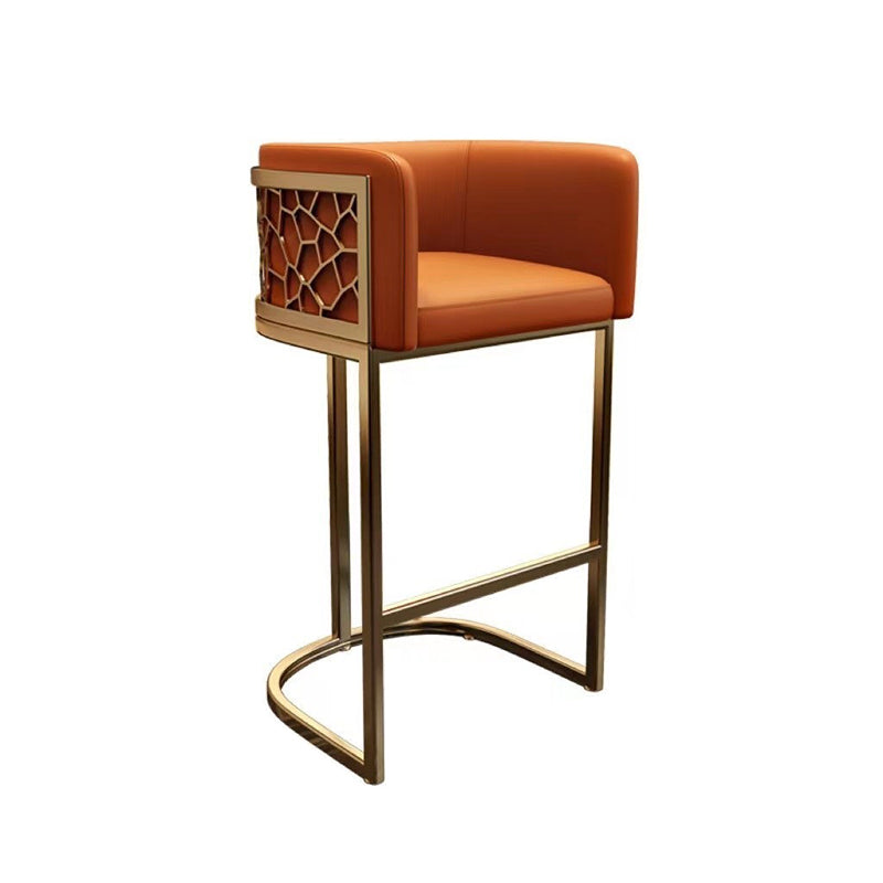 Modern Luxury Faux Leather &amp; Metal Curved Oval Bar Stool With Armrests &amp; Footrest For Kitchen &amp; Bar Counter