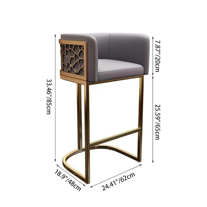 Modern Luxury Faux Leather &amp; Metal Curved Oval Bar Stool With Armrests &amp; Footrest For Kitchen &amp; Bar Counter