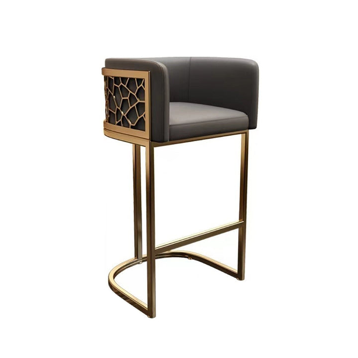 Modern Luxury Faux Leather &amp; Metal Curved Oval Bar Stool With Armrests &amp; Footrest For Kitchen &amp; Bar Counter