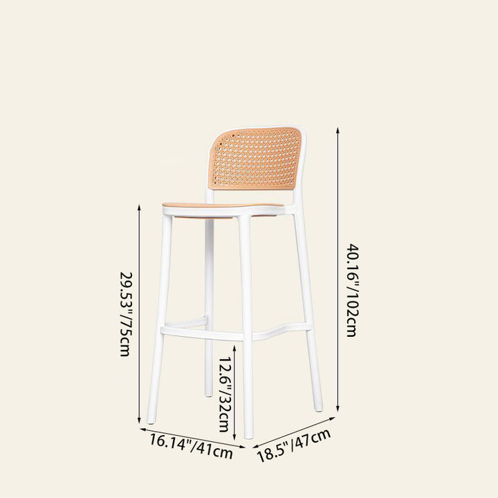Contemporary Scandinavian PP Weaving Square Bar Stool With Backrest &amp; Footrest For Kitchen &amp; Bar Counter