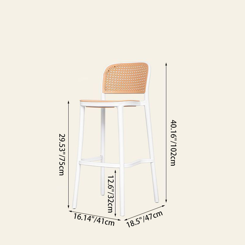 Tabouret de bar carré en tissage PP scandinave contemporain avec dossier et repose-pieds pour cuisine et comptoir de bar 