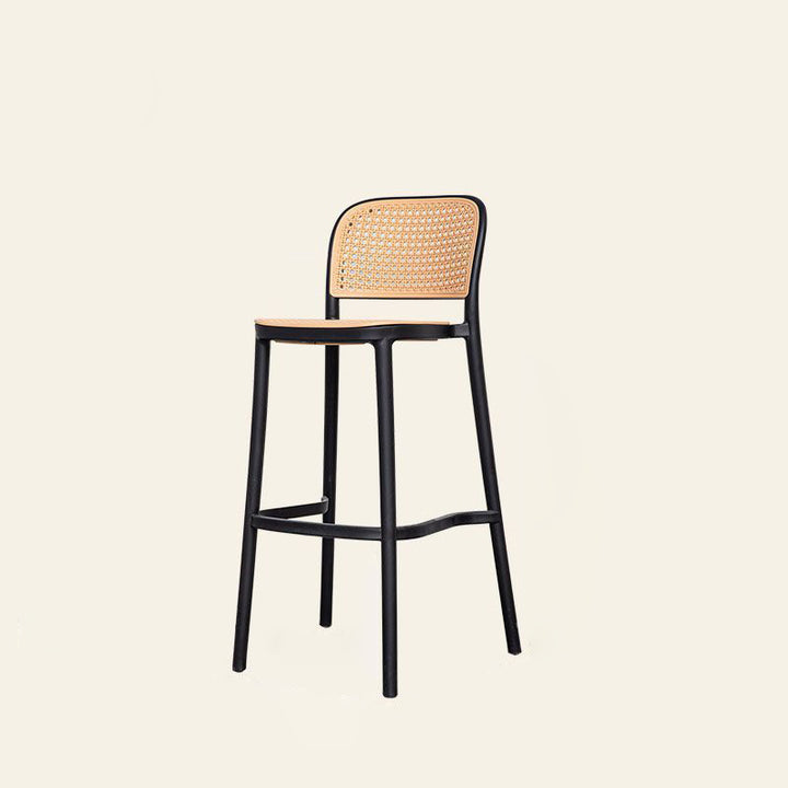 Contemporary Scandinavian PP Weaving Square Bar Stool With Backrest &amp; Footrest For Kitchen &amp; Bar Counter