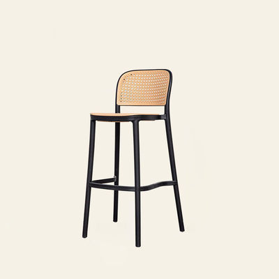 Tabouret de bar carré en tissage PP scandinave contemporain avec dossier et repose-pieds pour cuisine et comptoir de bar 
