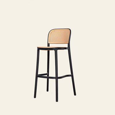 Tabouret de bar carré en tissage PP scandinave contemporain avec dossier et repose-pieds pour cuisine et comptoir de bar 
