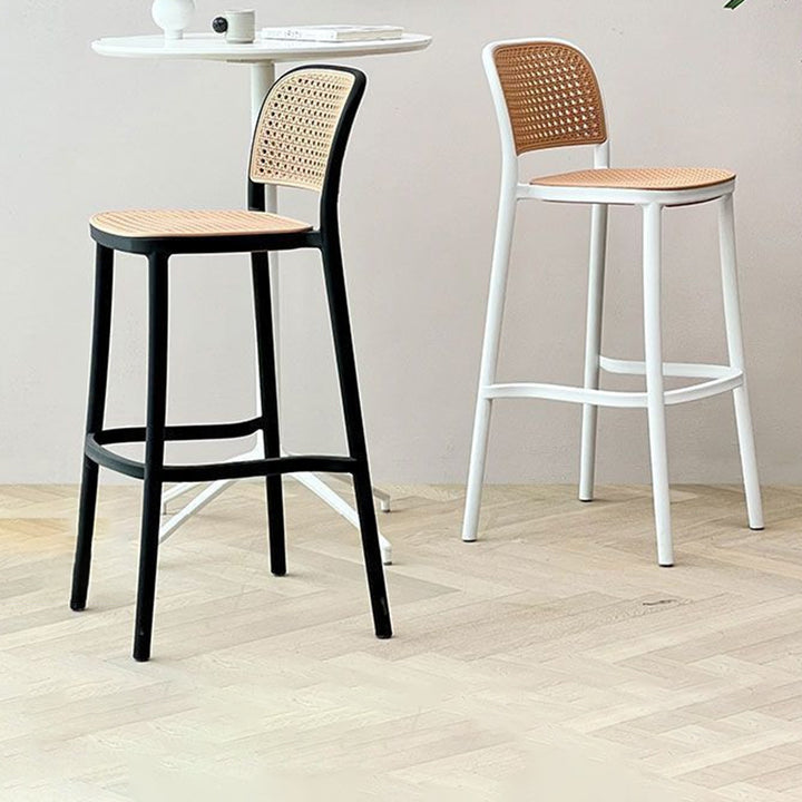 Contemporary Scandinavian PP Weaving Square Bar Stool With Backrest &amp; Footrest For Kitchen &amp; Bar Counter