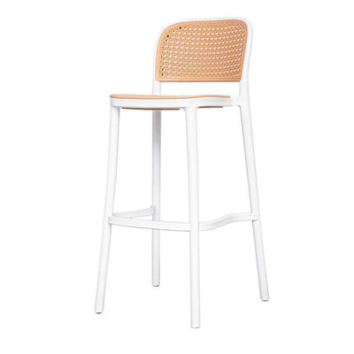 Tabouret de bar carré en tissage PP scandinave contemporain avec dossier et repose-pieds pour cuisine et comptoir de bar 