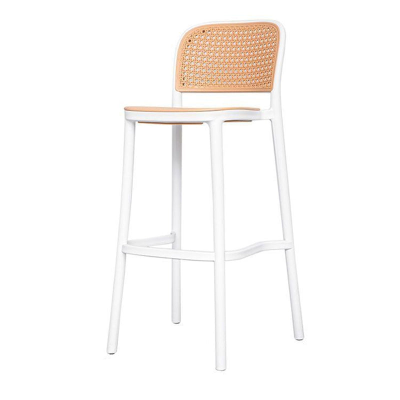 Tabouret de bar carré en tissage PP scandinave contemporain avec dossier et repose-pieds pour cuisine et comptoir de bar 