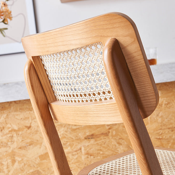 Tabouret de bar carré en bois de frêne et rotin tissé japonais traditionnel avec dossier et repose-pieds pour cuisine et comptoir de bar 
