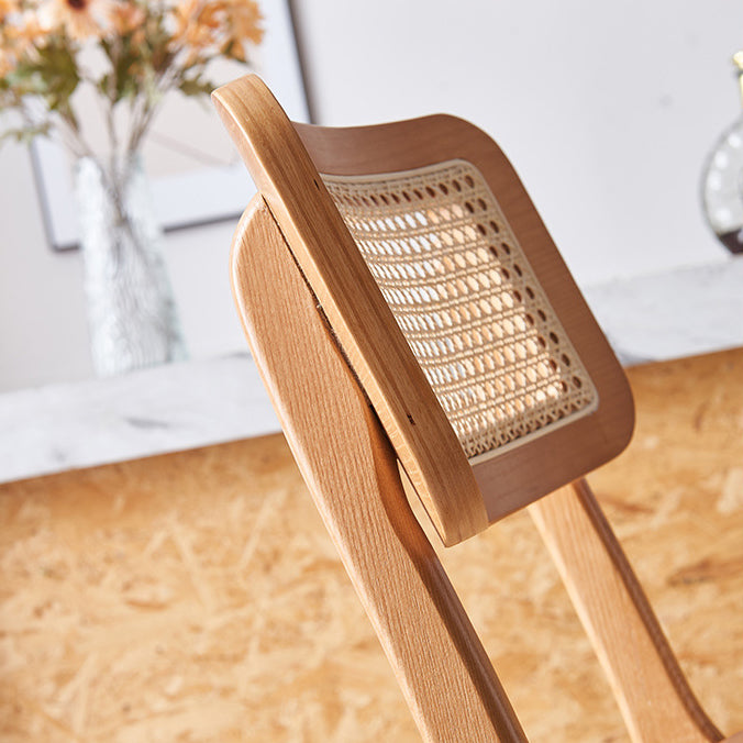 Tabouret de bar carré en bois de frêne et rotin tissé japonais traditionnel avec dossier et repose-pieds pour cuisine et comptoir de bar 