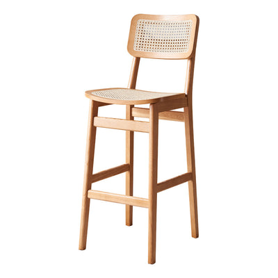 Tabouret de bar carré en bois de frêne et rotin tissé japonais traditionnel avec dossier et repose-pieds pour cuisine et comptoir de bar 