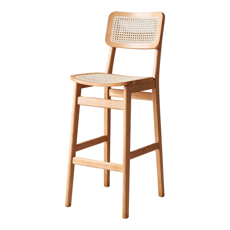 Tabouret de bar carré en bois de frêne et rotin tissé japonais traditionnel avec dossier et repose-pieds pour cuisine et comptoir de bar 