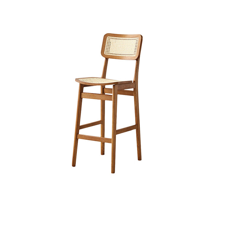 Tabouret de bar carré en bois de frêne et rotin tissé japonais traditionnel avec dossier et repose-pieds pour cuisine et comptoir de bar 