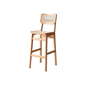 Tabouret de bar carré en bois de frêne et rotin tissé japonais traditionnel avec dossier et repose-pieds pour cuisine et comptoir de bar 
