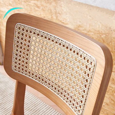 Tabouret de bar carré en bois de frêne et rotin tissé japonais traditionnel avec dossier et repose-pieds pour cuisine et comptoir de bar 