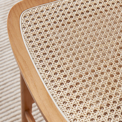 Tabouret de bar carré en bois de frêne et rotin tissé japonais traditionnel avec dossier et repose-pieds pour cuisine et comptoir de bar 