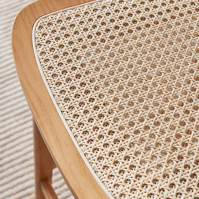 Tabouret de bar carré en bois de frêne et rotin tissé japonais traditionnel avec dossier et repose-pieds pour cuisine et comptoir de bar 