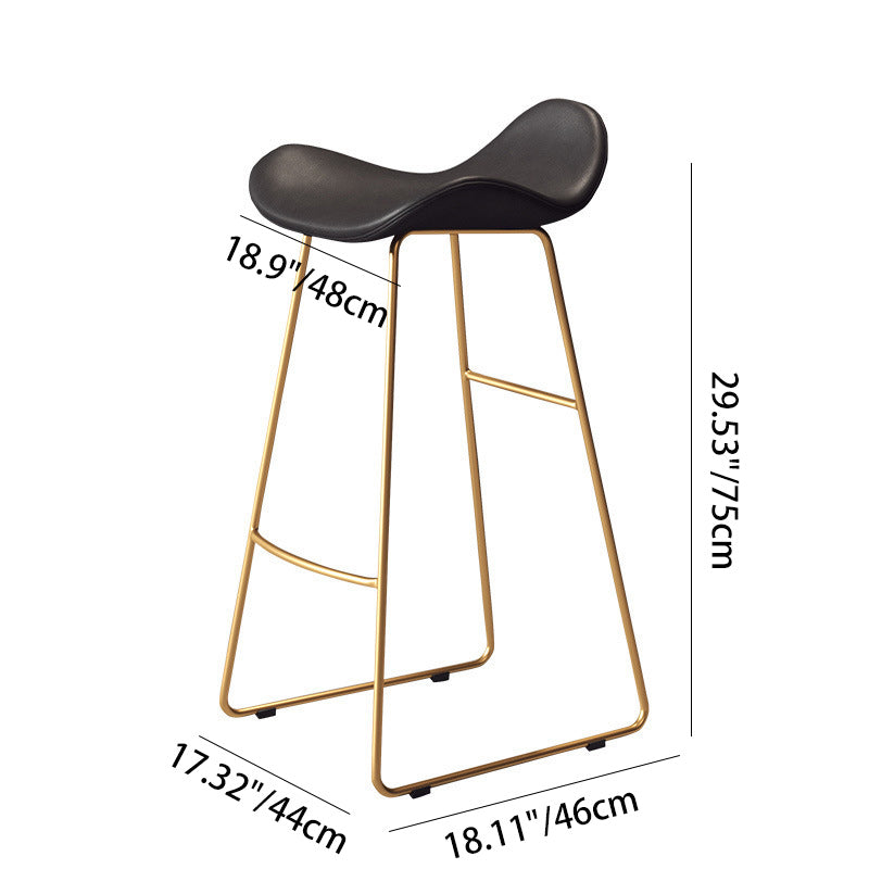 Contemporary Scandinavian Cat Scratch Leather Iron Triangle Bar Stool With Backrest And Footrest For Kitchen &amp; Bar
