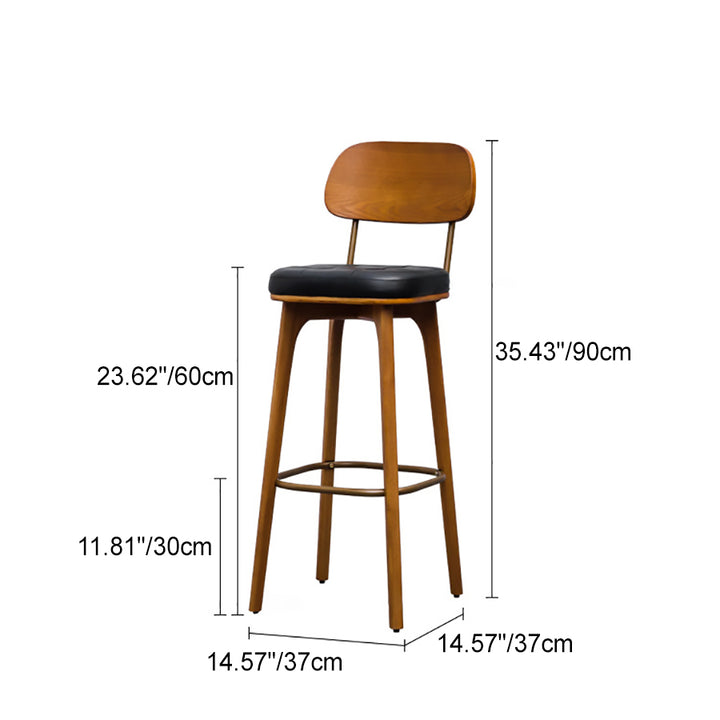 Contemporary Industrial Ash Wood Plywood PU Leather Square Bar Stool With Backrest And Footrest For Kitchen & Bar