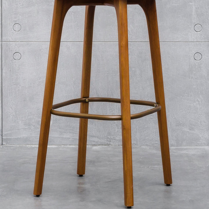 Tabouret de bar carré contemporain en bois massif et similicuir avec dossier et repose-pieds pour cuisine et bar 