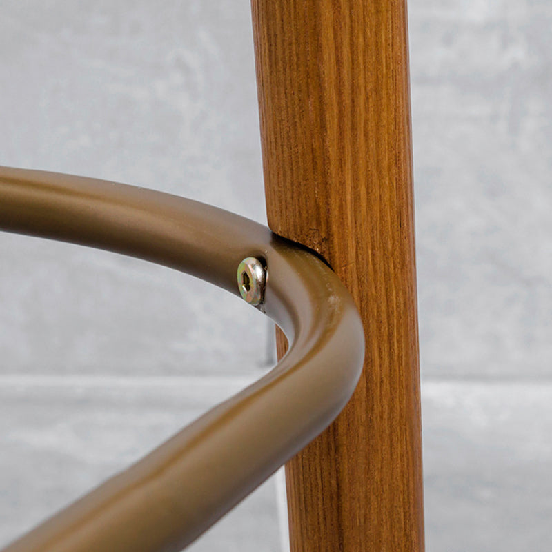 Tabouret de bar carré contemporain en bois massif et similicuir avec dossier et repose-pieds pour cuisine et bar 