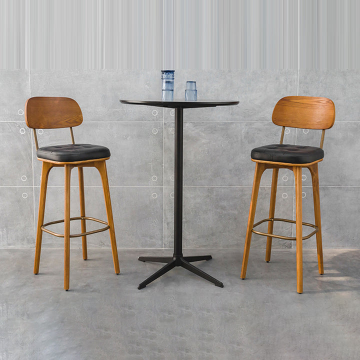Contemporary Industrial Ash Wood Plywood PU Leather Square Bar Stool With Backrest And Footrest For Kitchen & Bar