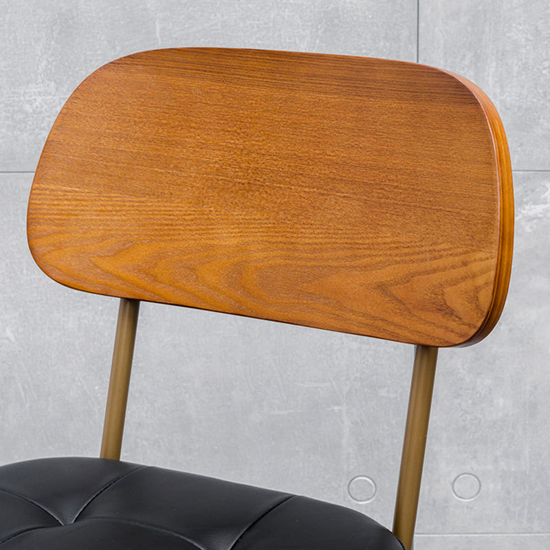 Tabouret de bar carré contemporain en bois massif et similicuir avec dossier et repose-pieds pour cuisine et bar 