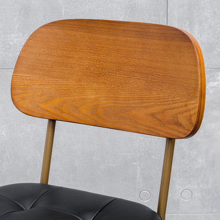 Tabouret de bar carré contemporain en bois massif et similicuir avec dossier et repose-pieds pour cuisine et bar 