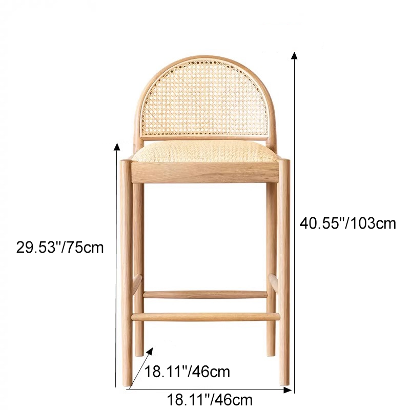 Tabouret de bar carré et semi-rond en rotin traditionnel japonais et en bois massif avec dossier et repose-pieds pour cuisine et bar 