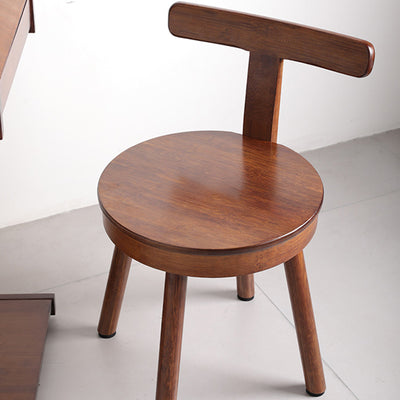 Taburete bajo giratorio redondo de bambú Nanmu retro contemporáneo con respaldo para sala de estar y estudio 
