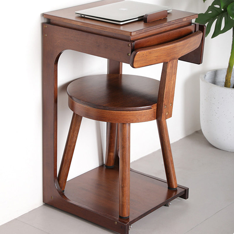 Taburete bajo giratorio redondo de bambú Nanmu retro contemporáneo con respaldo para sala de estar y estudio 