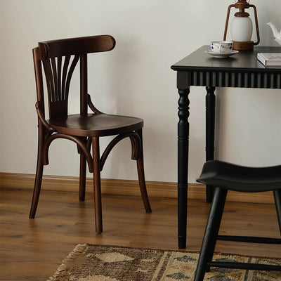 Silla de comedor contemporánea retro de madera de haya con asiento de tela de ratán y cuero sintético redondo con respaldo curvado para comedor 