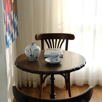 Silla de comedor contemporánea retro de madera de haya con asiento de tela de ratán y cuero sintético redondo con respaldo curvado para comedor 