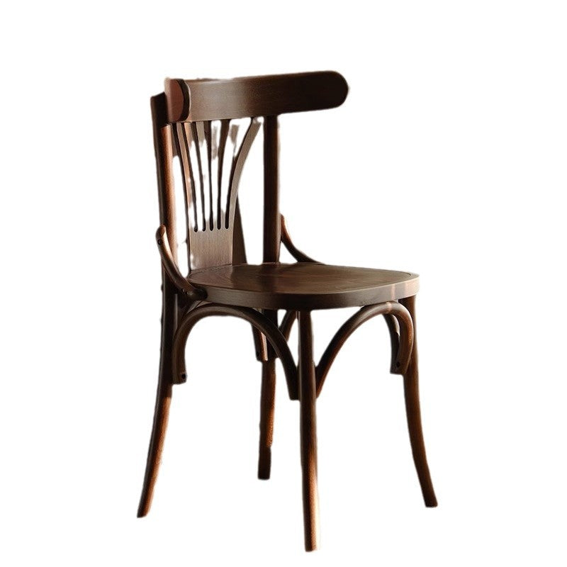 Silla de comedor contemporánea retro de madera de haya con asiento de tela de ratán y cuero sintético redondo con respaldo curvado para comedor 