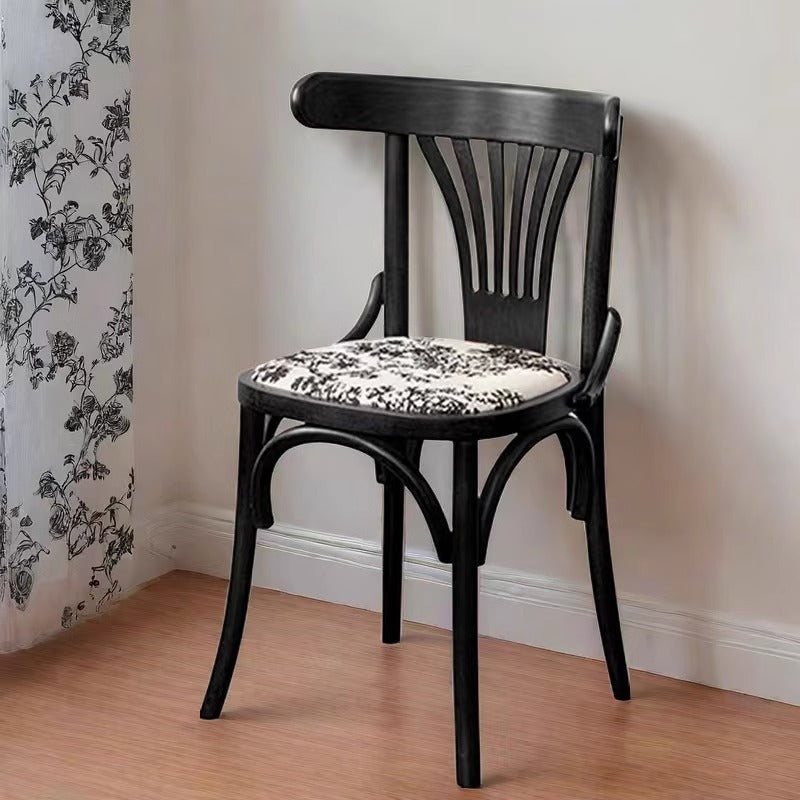 Silla de comedor contemporánea retro de madera de haya con asiento de tela de ratán y cuero sintético redondo con respaldo curvado para comedor 