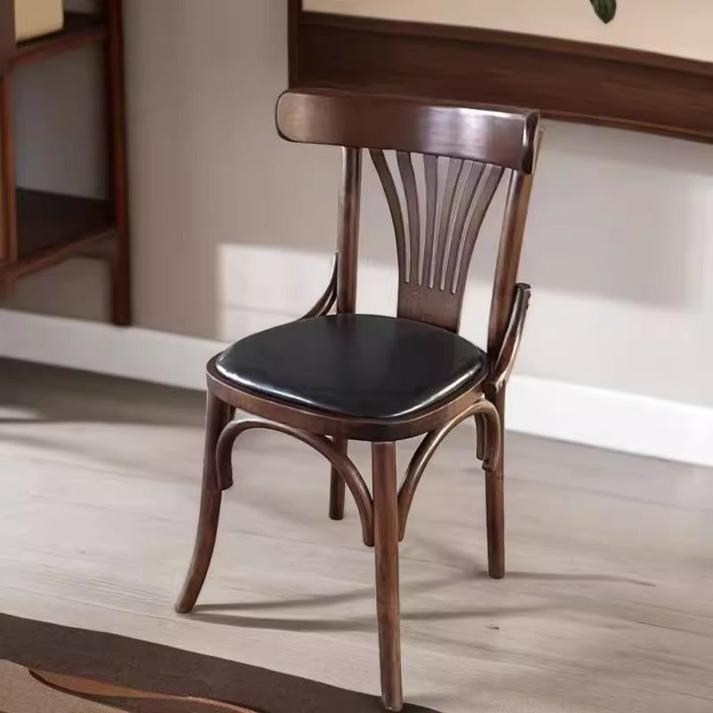 Silla de comedor contemporánea retro de madera de haya con asiento de tela de ratán y cuero sintético redondo con respaldo curvado para comedor 