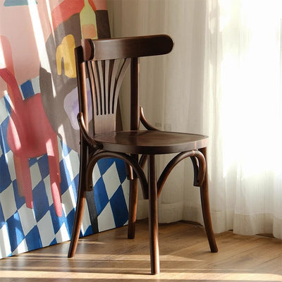 Silla de comedor contemporánea retro de madera de haya con asiento de tela de ratán y cuero sintético redondo con respaldo curvado para comedor 