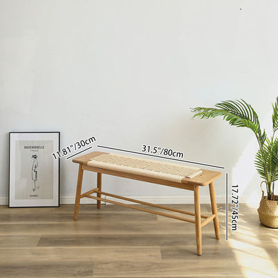 Zeitgenössische nordische Weberei Eiche Kirschholz Kordel rechteckige Bank mit 2-stufigem Design für den Eingangsbereich und das Wohnzimmer 