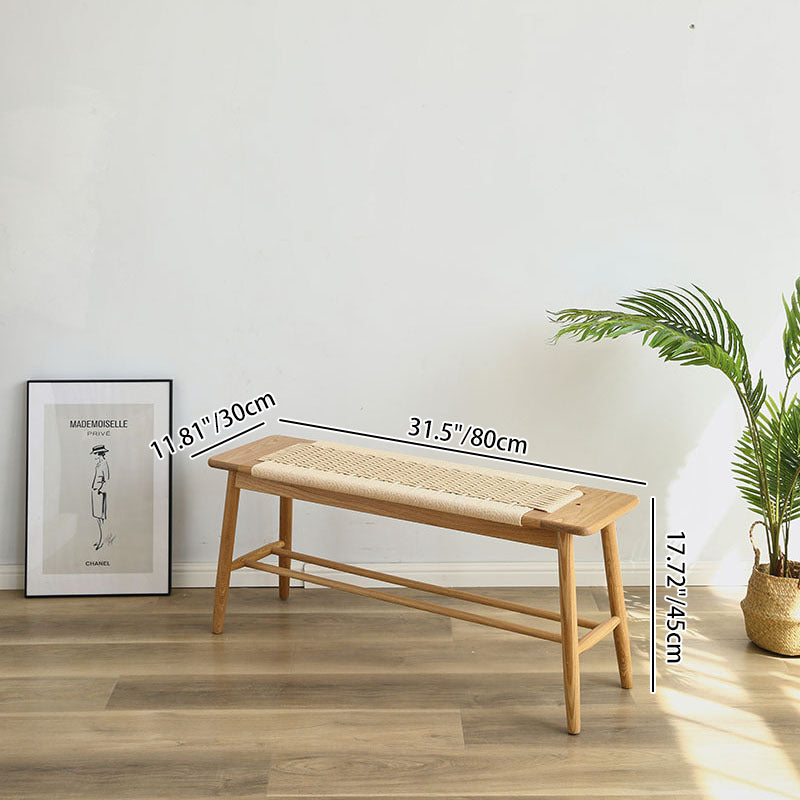 Zeitgenössische nordische Weberei Eiche Kirschholz Kordel rechteckige Bank mit 2-stufigem Design für den Eingangsbereich und das Wohnzimmer 